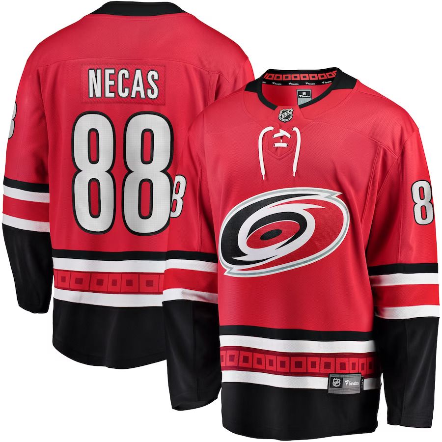 Men Carolina Hurricanes 88 Martin Necas Fanatics Branded Red Home Breakaway Player NHL Jersey